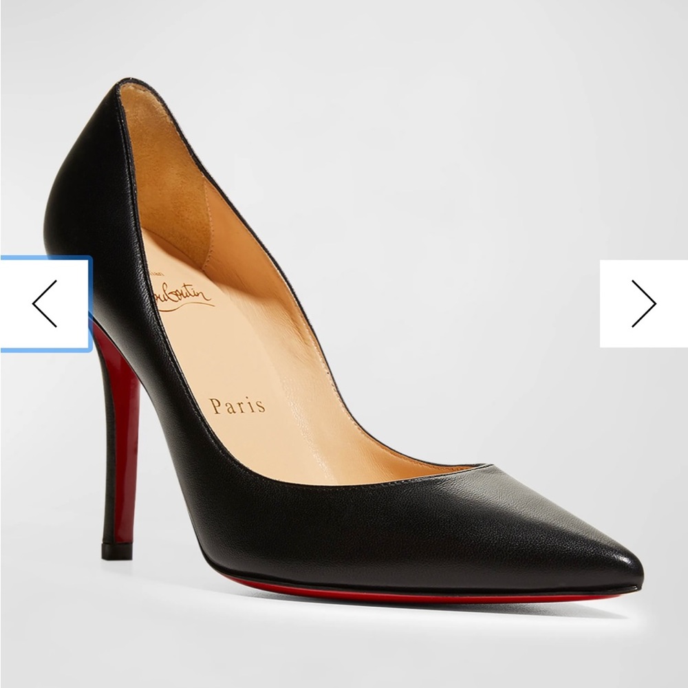 NWT Christian Louboutin Apostrophy Black Leather Pointed Red-Sole Pumps - Picture 11 of 16